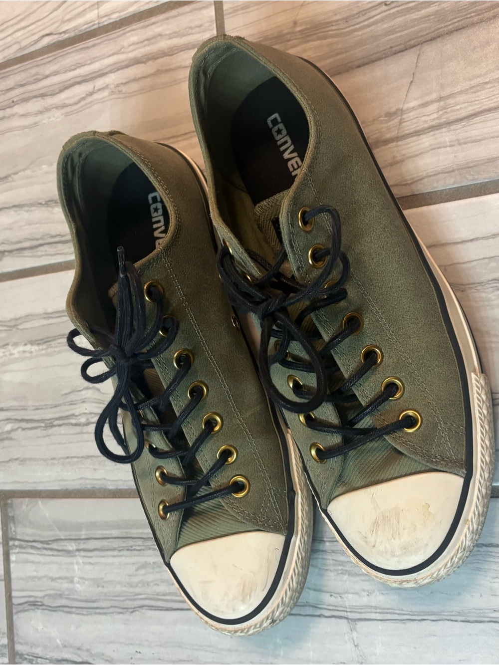 Converse Olive Green Low-Top Canvas Sneakers with Black Laces